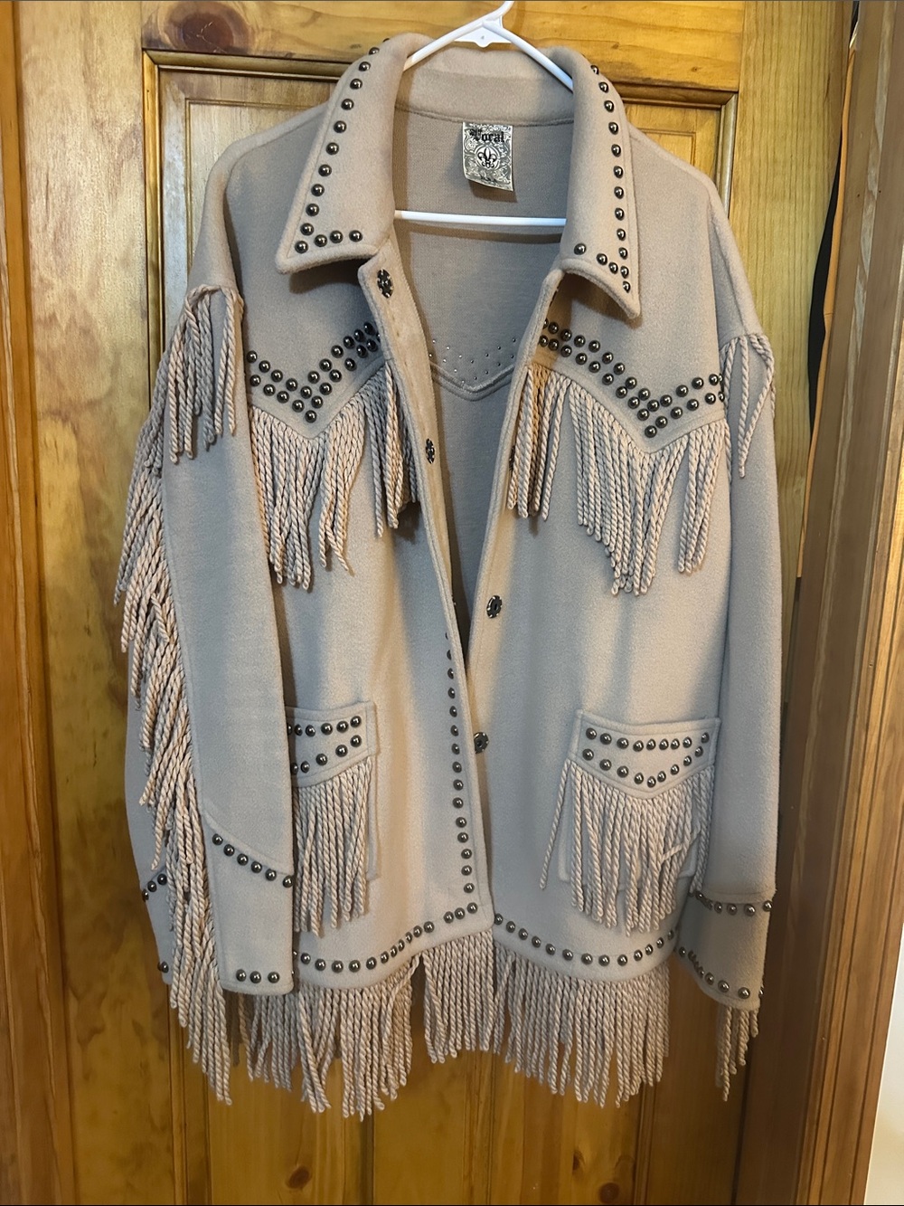 Vocal Beige Fringe Studded Sweater Cardigan